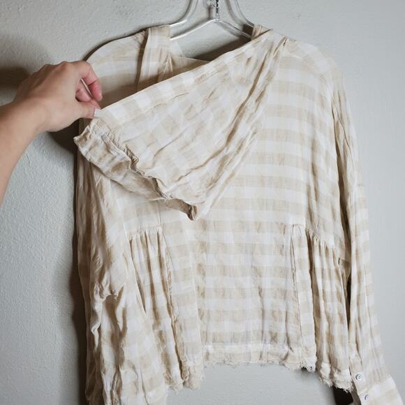 Free People Let It All Go Gingham Check Hooded Swing Top XS Oversized Boho Fall - Picture 5 of 15